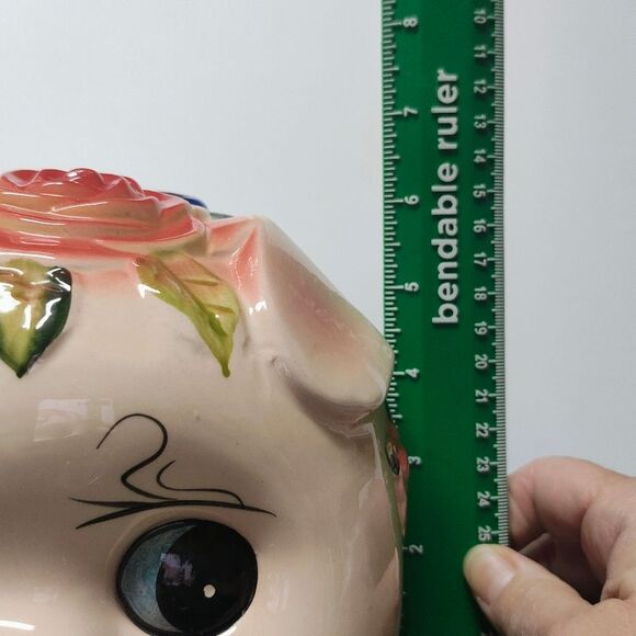 Piggy Bank Kitschy Cute Floral Big Eyed and slightly angry little Pink Pig - Picture 8 of 11